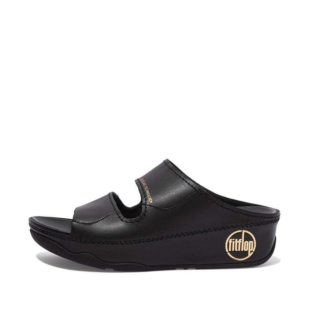 Fitflop Womens Slides Black - Shuv Limited Edition Two-bar - 60QDGBOEP